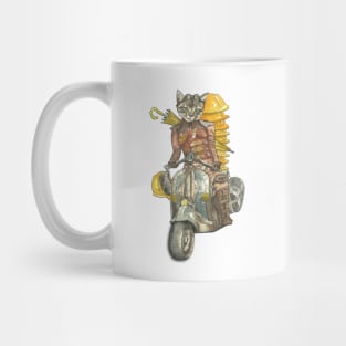 Steampunk Yellow Umbrella Cat Riding Motorcycle Mug